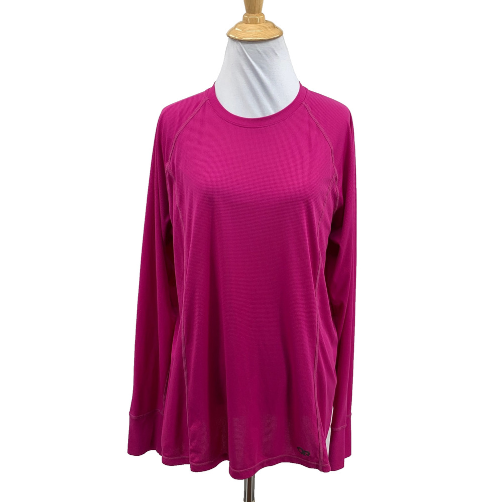 Outdoor Research Top Womens XL Extra Large Fuchsia Echo Long Sleeve Grid Tee